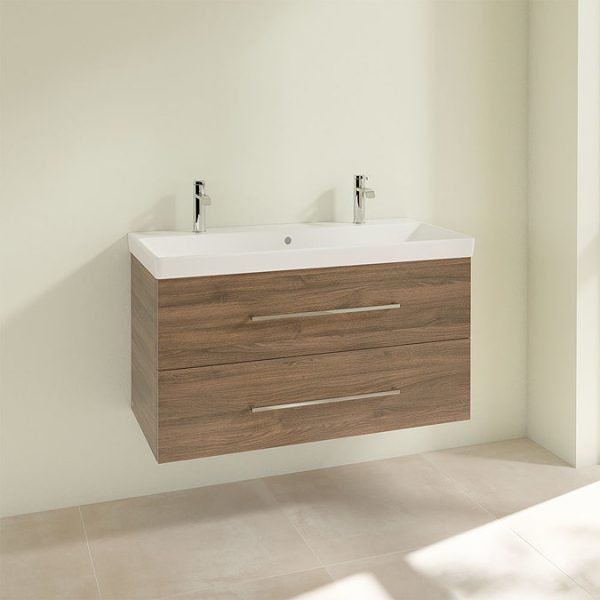 Villeroy and Boch Avento Arizona Oak 1000mm Wall Hung 2 Drawer Double Vanity Unit - Image 3