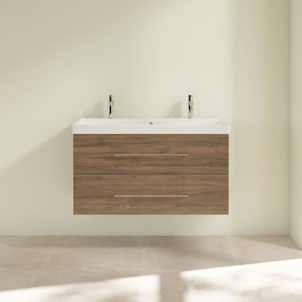 Villeroy and Boch Avento Arizona Oak 1000mm Wall Hung 2 Drawer Double Vanity Unit - Image 4