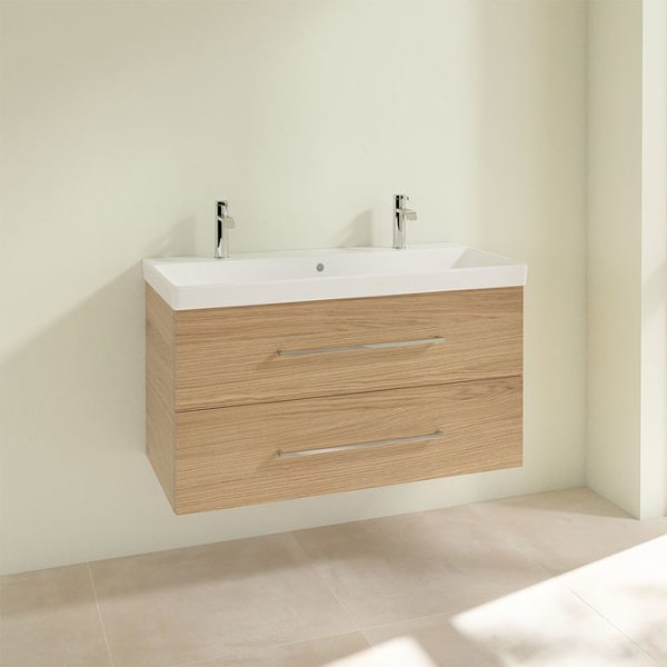 Villeroy and Boch Avento Nordic Oak 1000mm Wall Hung 2 Drawer Double Vanity Unit - Image 3