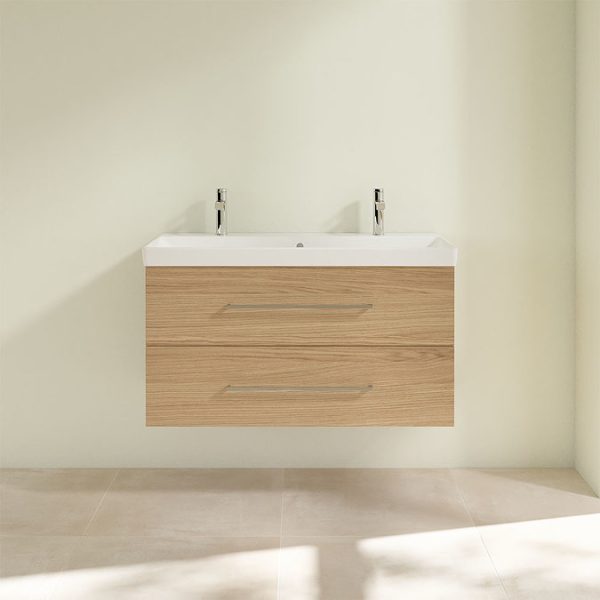 Villeroy and Boch Avento Nordic Oak 1000mm Wall Hung 2 Drawer Double Vanity Unit - Image 4