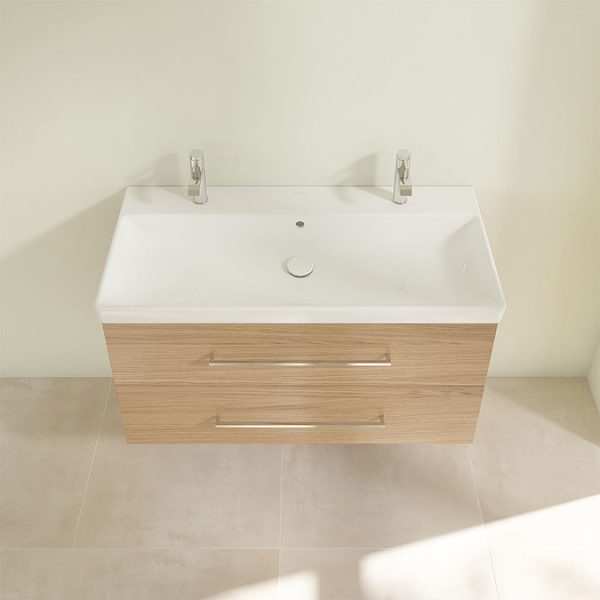 Villeroy and Boch Avento Nordic Oak 1000mm Wall Hung 2 Drawer Double Vanity Unit - Image 5
