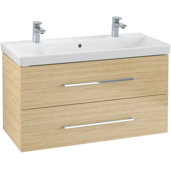 Villeroy and Boch Avento Nordic Oak 1000mm Wall Hung 2 Drawer Double Vanity Unit