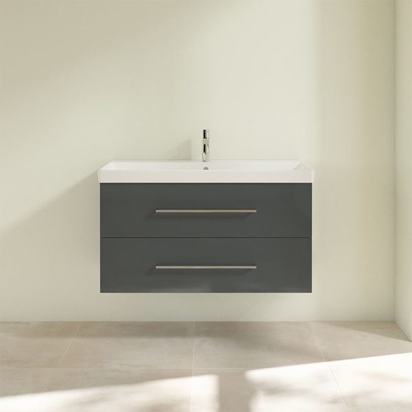 Villeroy and Boch Avento Crystal Grey 1000mm Wall Hung 2 Drawer Vanity Unit - Image 4