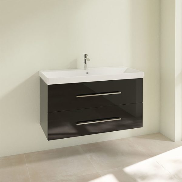 Villeroy and Boch Avento Crystal Black 1000mm Wall Hung 2 Drawer Vanity Unit - Image 3