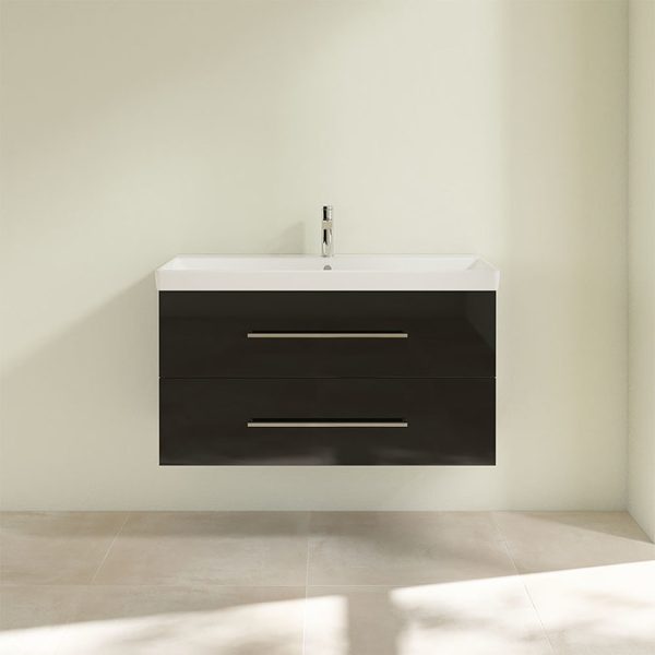 Villeroy and Boch Avento Crystal Black 1000mm Wall Hung 2 Drawer Vanity Unit - Image 4
