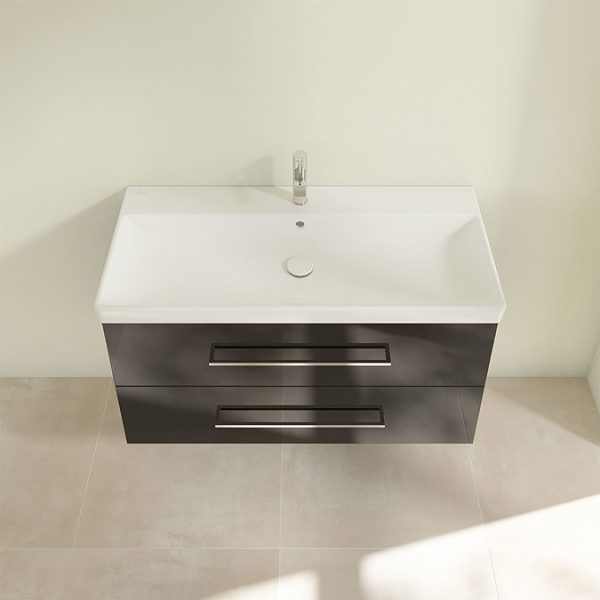 Villeroy and Boch Avento Crystal Black 1000mm Wall Hung 2 Drawer Vanity Unit - Image 2