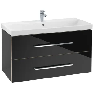 Villeroy and Boch Avento Crystal Black 1000mm Wall Hung 2 Drawer Vanity Unit