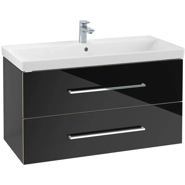Villeroy and Boch Avento Crystal Black 1000mm Wall Hung 2 Drawer Vanity Unit