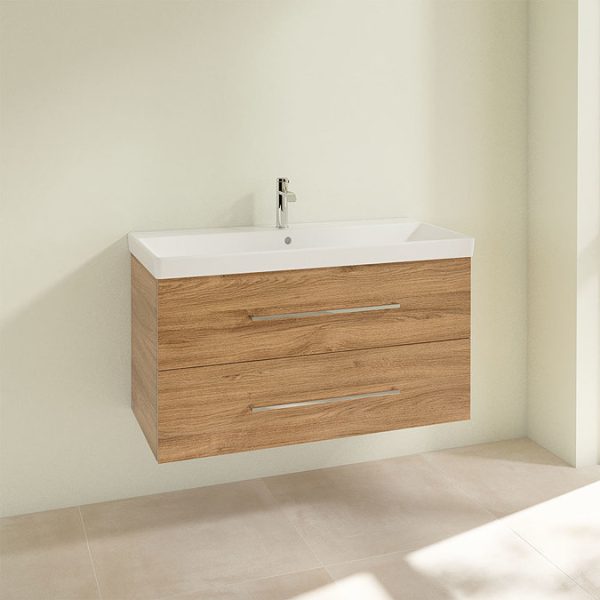 Villeroy and Boch Avento Oak Kansas 1000mm Wall Hung 2 Drawer Vanity Unit - Image 3