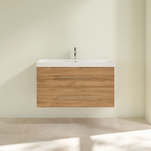 Villeroy and Boch Avento Oak Kansas 1000mm Wall Hung 2 Drawer Vanity Unit - Image 4