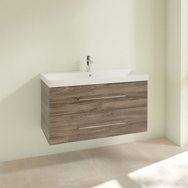 Villeroy and Boch Avento Stone Oak 1000mm Wall Hung 2 Drawer Vanity Unit - Image 3