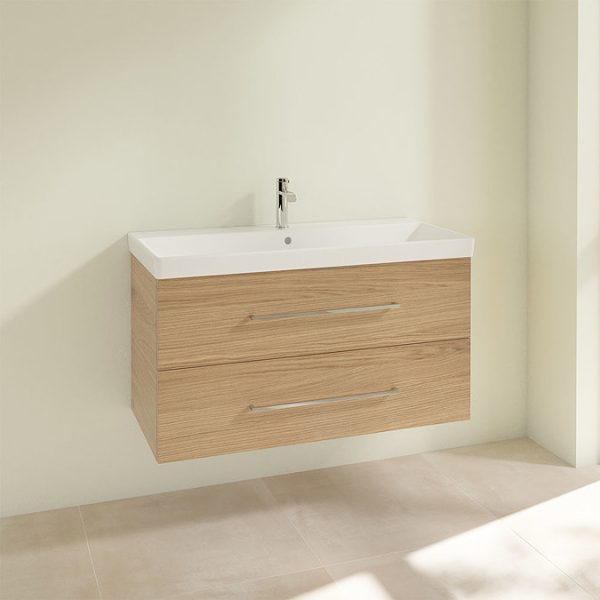 Villeroy and Boch Avento Nordic Oak 1000mm Wall Hung 2 Drawer Vanity Unit - Image 3