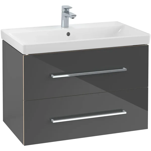 Villeroy and Boch Avento Crystal Grey 800mm Wall Hung 2 Drawer Vanity Unit