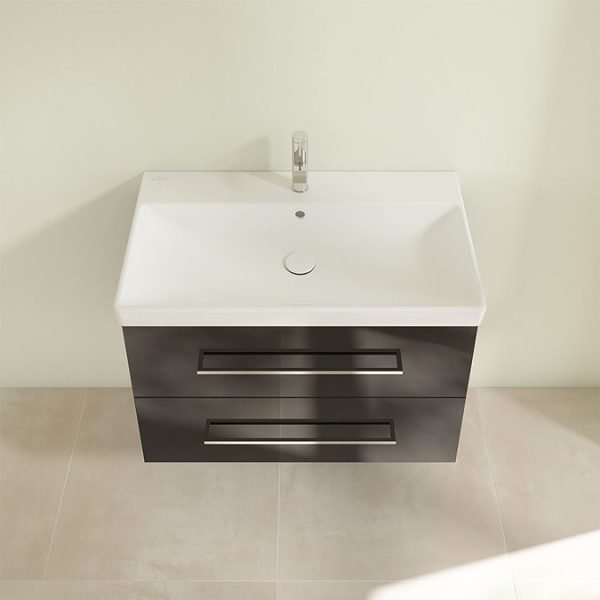 Villeroy and Boch Avento Crystal Black 800mm Wall Hung 2 Drawer Vanity Unit - Image 2