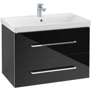 Villeroy and Boch Avento Crystal Black 800mm Wall Hung 2 Drawer Vanity Unit