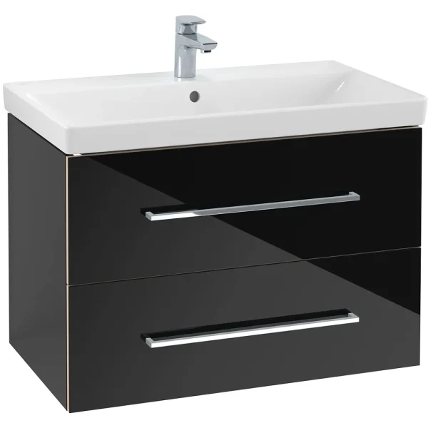 Villeroy and Boch Avento Crystal Black 800mm Wall Hung 2 Drawer Vanity Unit