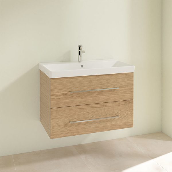 Villeroy and Boch Avento Nordic Oak 800mm Wall Hung 2 Drawer Vanity Unit - Image 3