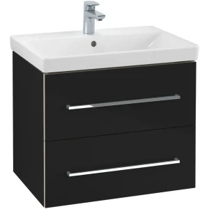 Villeroy and Boch Avento Crystal Black 650mm Wall Hung 2 Drawer Vanity Unit