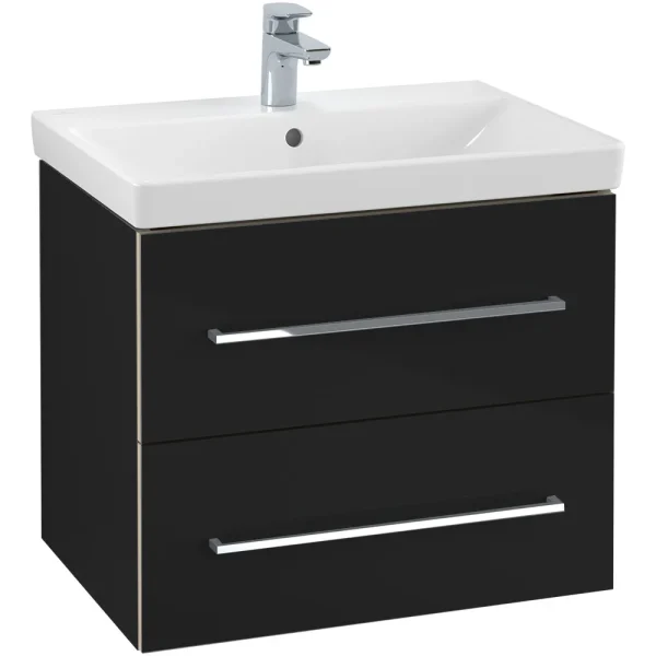 Villeroy and Boch Avento Crystal Black 650mm Wall Hung 2 Drawer Vanity Unit