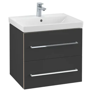 Villeroy and Boch Avento Crystal Black 600mm Wall Hung 2 Drawer Vanity Unit