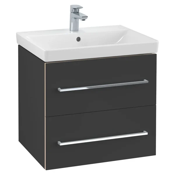Villeroy and Boch Avento Crystal Black 600mm Wall Hung 2 Drawer Vanity Unit