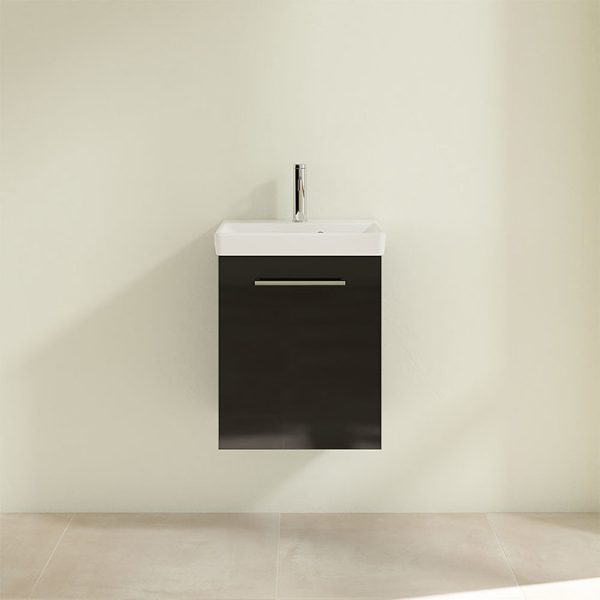 Villeroy and Boch Avento Crystal Black 450mm Wall Hung 1 Door Vanity Unit - Image 4