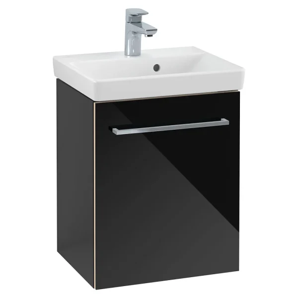 Villeroy and Boch Avento Crystal Black 450mm Wall Hung 1 Door Vanity Unit