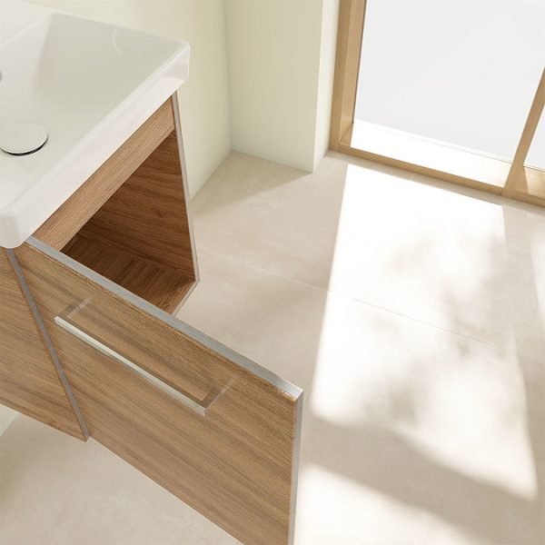 Villeroy and Boch Avento Oak Kansas 450mm Wall Hung 1 Door Vanity Unit - Image 2
