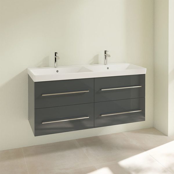 Villeroy and Boch Avento Crystal Grey 1200mm Wall Hung 4 Drawer Double Vanity Unit - Image 3