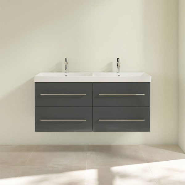 Villeroy and Boch Avento Crystal Grey 1200mm Wall Hung 4 Drawer Double Vanity Unit - Image 4