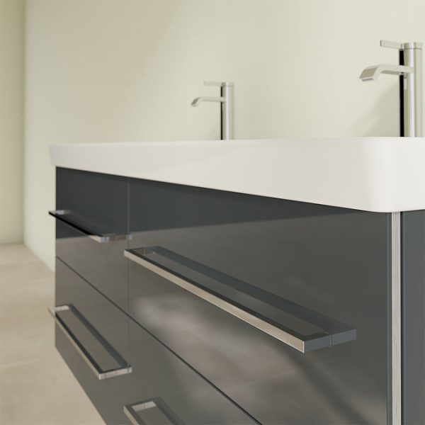 Villeroy and Boch Avento Crystal Grey 1200mm Wall Hung 4 Drawer Double Vanity Unit - Image 6