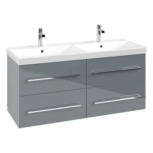 Villeroy and Boch Avento Crystal Grey 1200mm Wall Hung 4 Drawer Double Vanity Unit