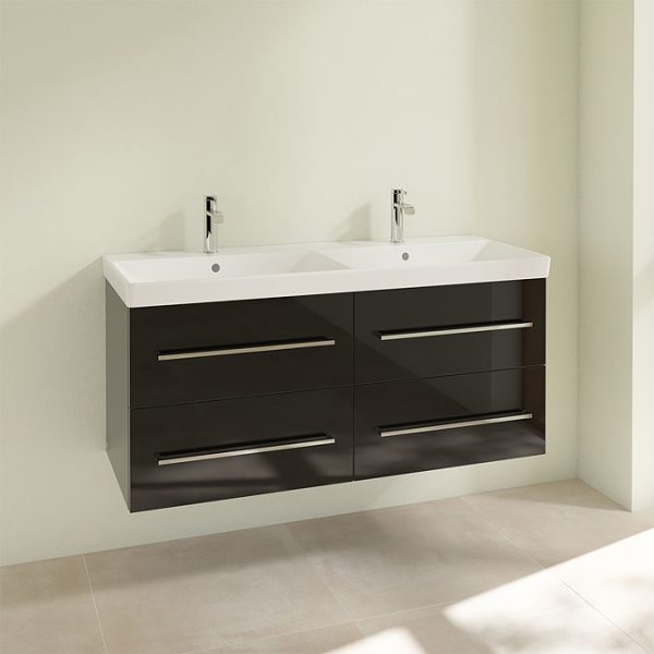Villeroy and Boch Avento Crystal Black 1200mm Wall Hung 4 Drawer Double Vanity Unit - Image 3