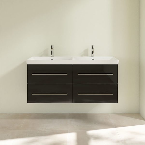 Villeroy and Boch Avento Crystal Black 1200mm Wall Hung 4 Drawer Double Vanity Unit - Image 4