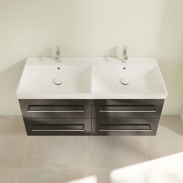 Villeroy and Boch Avento Crystal Black 1200mm Wall Hung 4 Drawer Double Vanity Unit - Image 5