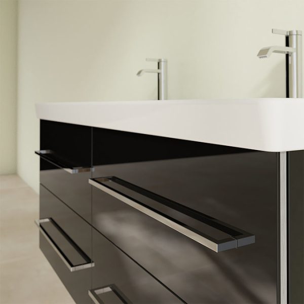 Villeroy and Boch Avento Crystal Black 1200mm Wall Hung 4 Drawer Double Vanity Unit - Image 6
