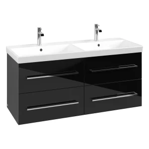 Villeroy and Boch Avento Crystal Black 1200mm Wall Hung 4 Drawer Double Vanity Unit