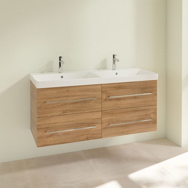 Villeroy and Boch Avento Oak Kansas 1200mm Wall Hung 4 Drawer Double Vanity Unit - Image 3