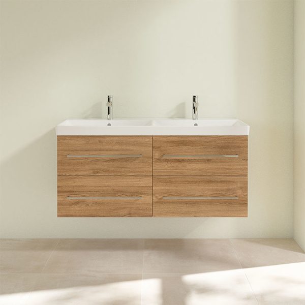 Villeroy and Boch Avento Oak Kansas 1200mm Wall Hung 4 Drawer Double Vanity Unit - Image 4
