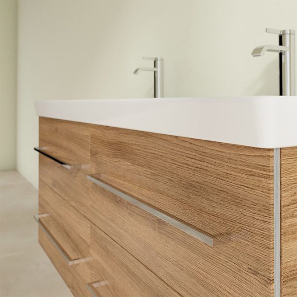 Villeroy and Boch Avento Oak Kansas 1200mm Wall Hung 4 Drawer Double Vanity Unit - Image 6