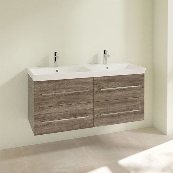 Villeroy and Boch Avento Stone Oak 1200mm Wall Hung 4 Drawer Double Vanity Unit - Image 3
