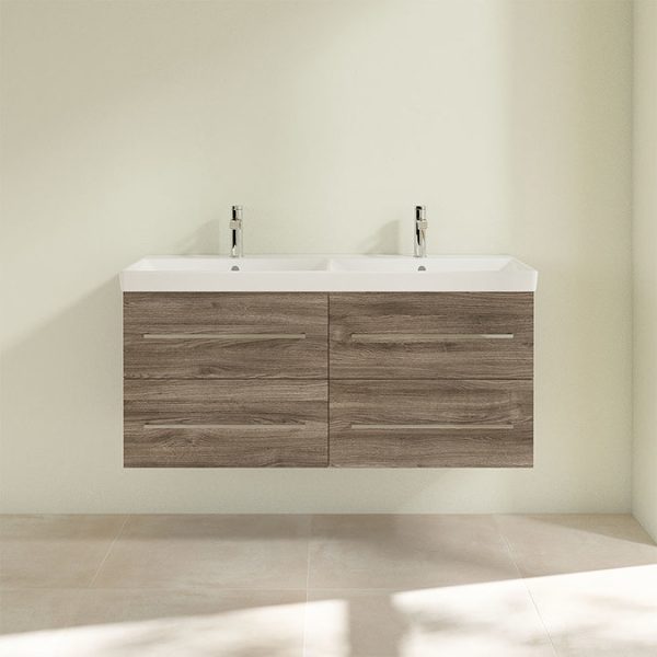 Villeroy and Boch Avento Stone Oak 1200mm Wall Hung 4 Drawer Double Vanity Unit - Image 4