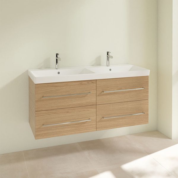 Villeroy and Boch Avento Nordic Oak 1200mm Wall Hung 4 Drawer Double Vanity Unit - Image 3