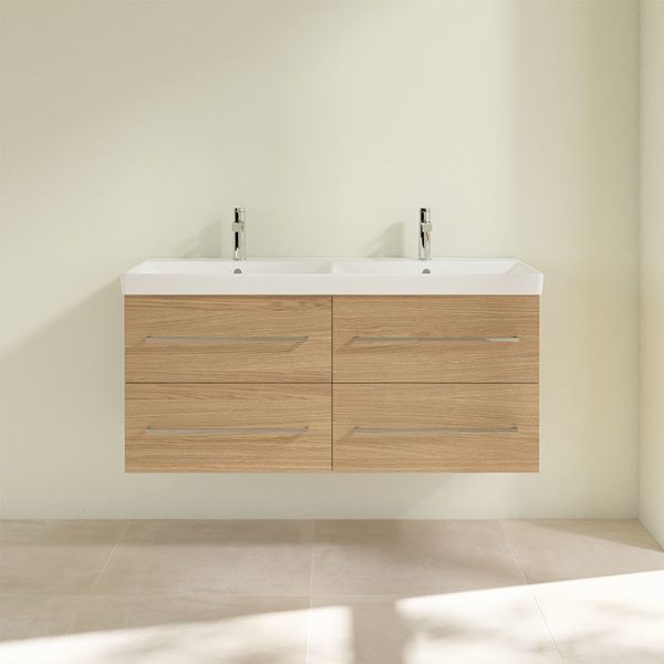 Villeroy and Boch Avento Nordic Oak 1200mm Wall Hung 4 Drawer Double Vanity Unit - Image 4