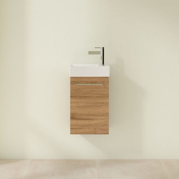 Villeroy and Boch Avento Oak Kansas 360mm Wall Hung Vanity Unit with Left Bowl Basin - Image 4