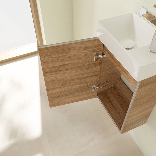 Villeroy and Boch Avento Oak Kansas 360mm Wall Hung Vanity Unit with Left Bowl Basin - Image 2