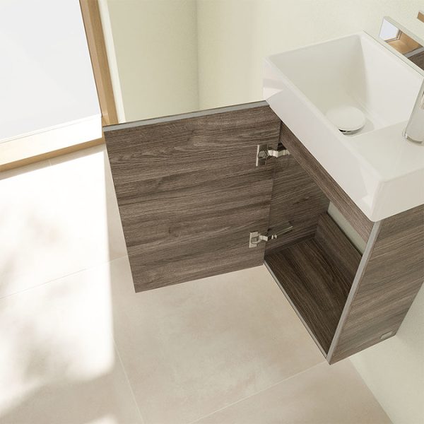 Villeroy and Boch Avento Stone Oak 360mm Wall Hung Vanity Unit with Left Bowl Basin - Image 6