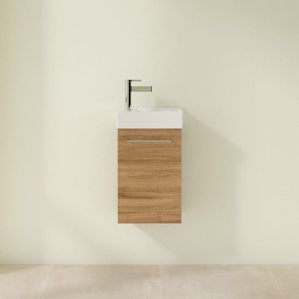 Villeroy and Boch Avento Oak Kansas 360mm Wall Hung Vanity Unit with Right Bowl Basin - Image 4