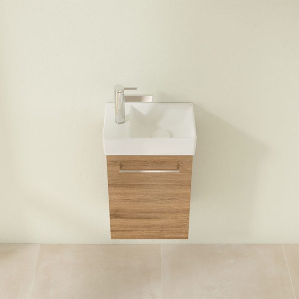 Villeroy and Boch Avento Oak Kansas 360mm Wall Hung Vanity Unit with Right Bowl Basin - Image 5
