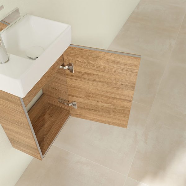 Villeroy and Boch Avento Oak Kansas 360mm Wall Hung Vanity Unit with Right Bowl Basin - Image 7